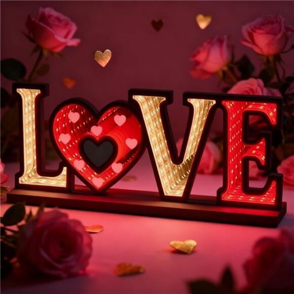 Valentines Day Decor, Love Sign Infinity Mirror Tunnel Light - Picture 5 of 7